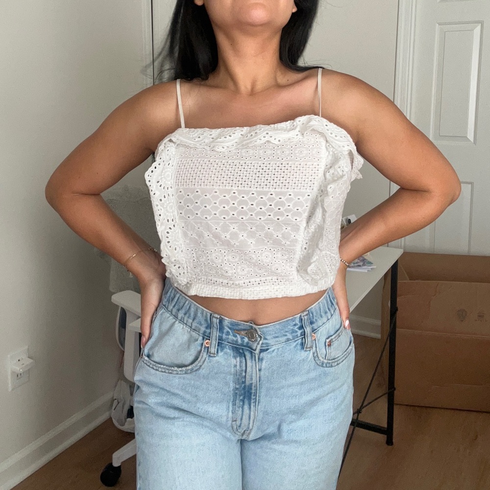White Crop Ruffle Top - Picture 3 of 5